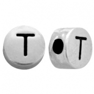 Abalorios letras met&aacute;licos T plata vieja