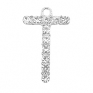 Colgantes met&aacute;licos Basic Quality strass letra T Plata vieja