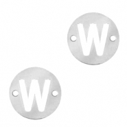 Colgantes acero inox entrepieza redondo 10mm moneda letra W Plateado