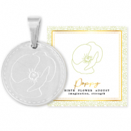 Mix & Match colgantes Acero Inox 15mm Flor de nacimiento Agosto-Amapola Plateado