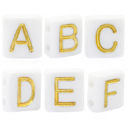Abalorios letras acrílicas mix Blanco-dorado