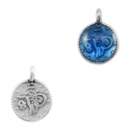 Colgantes met&aacute;licos DQ moneda religiosa Plata vieja-azul denim transparente (sin n&iacute;quel)
