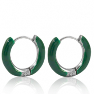Pendientes Acero Inox criolla esmalte 16mm Verde sacramento-plateado