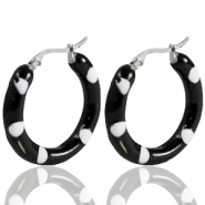 Pendientes Acero Inox criolla esmalte 40mm Negro blanco-plateado