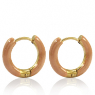 Pendientes Acero Inox criolla esmalte 16mm Marr&oacute;n piedra arenisca-dorado