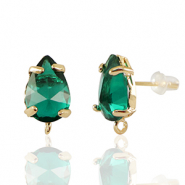 Pendientes de Cristal con anilla gota Verde-dorado