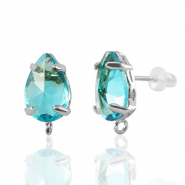 Pendientes de Cristal con anilla gota Azul-plateado