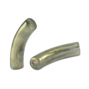 Abalorios acr&iacute;licos tubo brillante Verde ceniza dorado