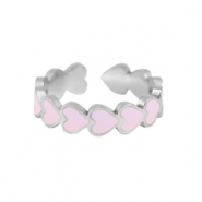 Anillos Acero Inox  esmalte coraz&oacute;n Rosa-plateado
