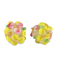 Abalorios de cristal pintados a mano flor Amarillo-rosa