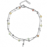 Pulseras tobillera Acero Inox corazón de piedra Plateado-azul