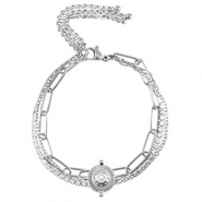 Pulseras Acero Inox triple capas & strass Plateado