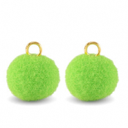 colgantes pomp&oacute;n con anilla 10mm Dorado-verde vibrante