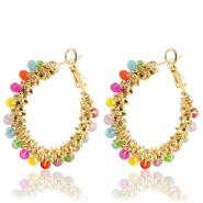 Pendientes Acero Inox faceteados Multicolor-dorado