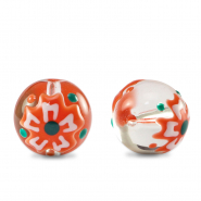 Abalorios de cristal pintados a mano flor Transparente-rojo blanco