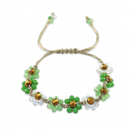 Pulsera con abalorios faceteados flor Verde multicolor-blanco transparente