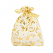 Bolso de organza 9x12cm luna y estrella Amarillo dorado-dorado