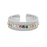 Metal TQ latón anillo zirconia Plateado-multicolor