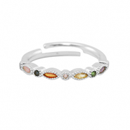 Metal TQ latón anillo zirconia Plateado-multicolor