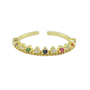 Metal TQ latón anillo zirconia Dorado-multicolor