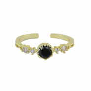Metal TQ latón anillo zirconia Dorado-cristal negro