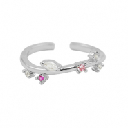 Metal TQ latón anillo zirconia Plateado-cristal rosa
