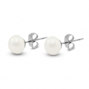 Pendientes Acero Inox perlas 8mm Plateado-blanco perla