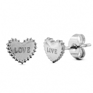 Pendientes Acero Inox coraz&oacute;n Plateado