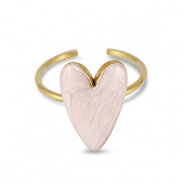 Anillos Acero Inox esmalte corazón Rosa claro nácar-Dorado