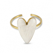 Anillos Acero Inox esmalte corazón Blanco nacar-Dorado
