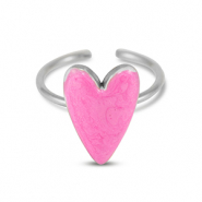 Anillos Acero Inox esmalte corazón Rosa nácar-Plato