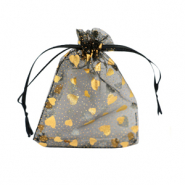 Bolso de organza 7x9cm coraz&oacute;n Negro-oro