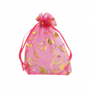 Bolso de organza 7x9cm corazón Rosa-oro