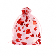 Bolso de organza 7x9cm corazón Rosa claro-rojo