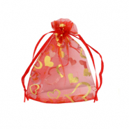 Bolso de organza 7x9cm corazón Rojo-oro