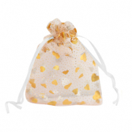 Bolso de organza 7x9cm corazón Blanco-oro