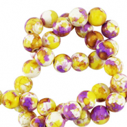 Abalorios de cerámica 8mm Blanco-amarillo morado