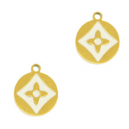 Colgantes Acero Inox redondo flor Dorado-blanco