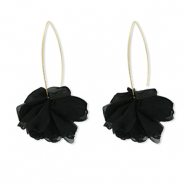 Pendientes Trendy chif&oacute;n flor Negro-dorado