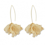 Pendientes Trendy chif&oacute;n flor Beige marr&oacute;n-dorado