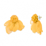 Pendientes Trendy chif&oacute;n flor Amarillo-dorado
