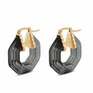 Pendientes resina trendy hex&aacute;gon Dorado-transparente negro