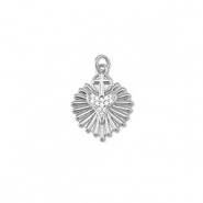 Metal TQ latón colgante corazón con cruz Plata