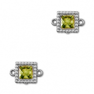 Entrepiezas acero Inox zirc&oacute;n cuadrado Plateado-verde lima