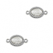 Entrepiezas acero Inox zirc&oacute;n &oacute;valo Plateado-transparente