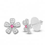 Metal TQ lat&oacute;n pendiente zirconia flor Plateado