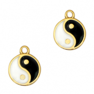 Colgantes met&aacute;licos DQ s&iacute;mbolo Yin & Yang 15mm Dorado-negro-blanco (sin n&iacute;quel)