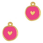 Colgantes met&aacute;licos DQ coraz&oacute;n Dorado-rosa fucsia n&eacute;on (sin n&iacute;quel)