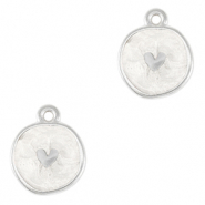 Colgantes met&aacute;licos DQ coraz&oacute;n Plata vieja-blanco nacar (sin n&iacute;quel)