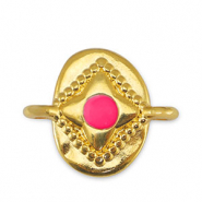 Colgantes met&aacute;licos DQ entrepieza &oacute;valo Fucsia-Dorado (sin n&iacute;quel)